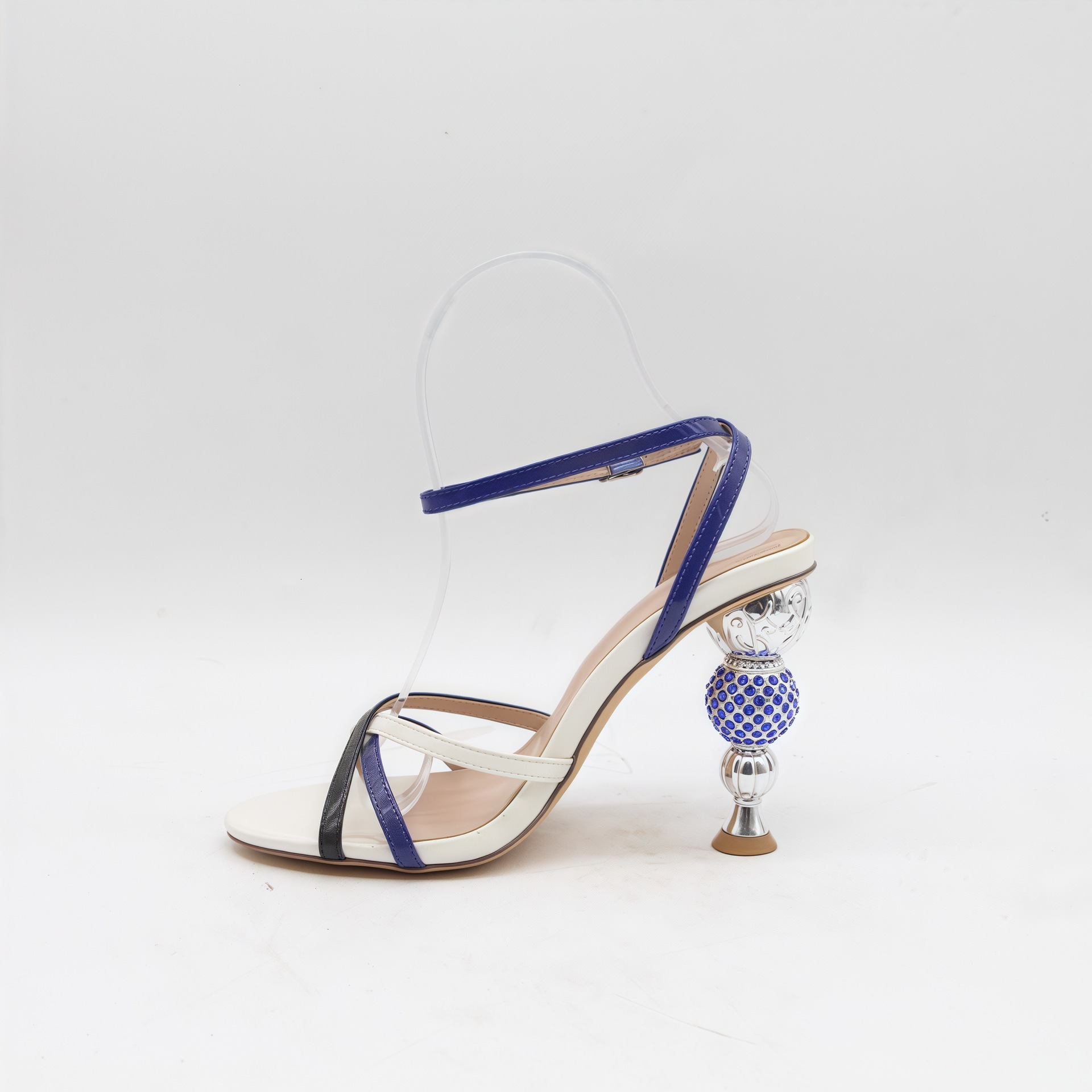 Designer sandals Transparent Irregular Diamond-Studded with Buckle Round Toe High Heel Sandals for Women Summer 2025