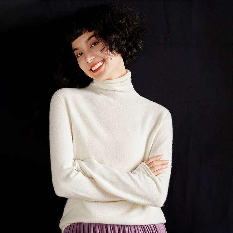 Women's Pullover Autumn/Winter 100% Cashmere Casual Knitted Sweater High Loose Tops Basic Pile Collar Blouse MDNG