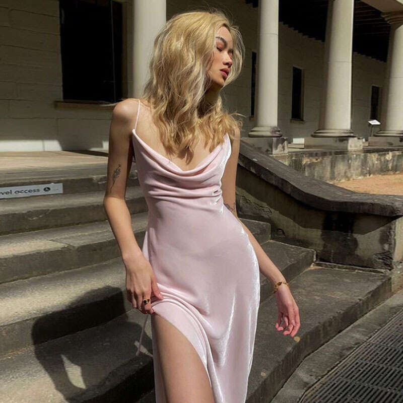 2020 Autumn Winter New Sexy Slim Low-Cut High-Waist Bodycon Slit Strap Dress for Women 852