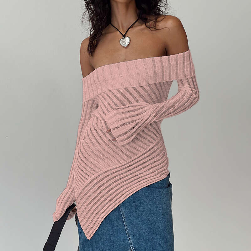 Y23tp304 Women's Autumn New Solid Color Off-Shoulder Backless Flared Long Sleeve Casual Top T-Shirt For Women B5