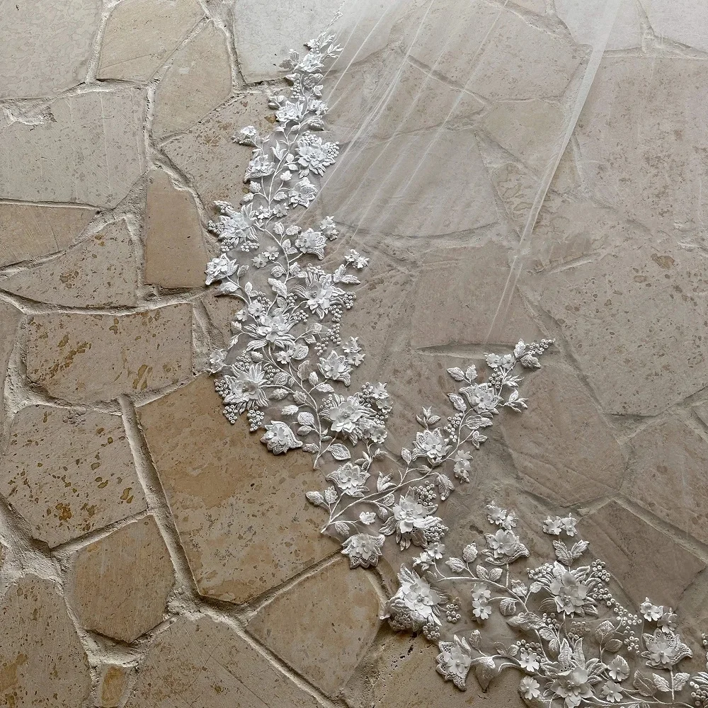 Lace 3 Meters Wedding Veil White Ivory Champagne Cathedral Bride Veil Luxury Floral Applique Wedding Accessories