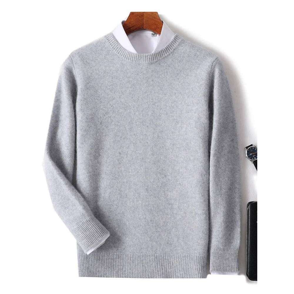 Men's 100% Pure Wool Knitted Pullover Autumn Winter Warm Basic Cashmere Sweater O-neck pullover Long Sleeved Tops