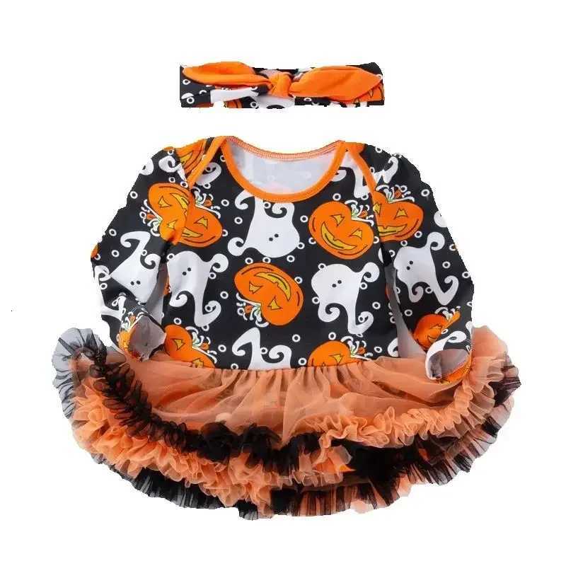 2025 Halloween Autumn and Winter Festive Par Infants and toddlers cosplay Pumpkin Print Cute Warm Short Skirt + Headband Z250725