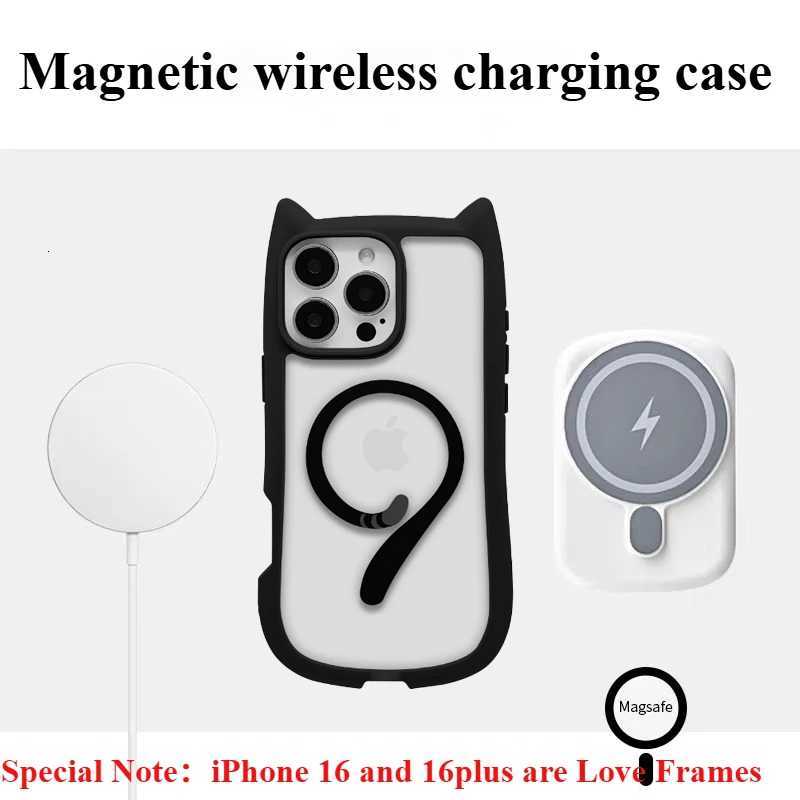 3D Cat Ear Magnetic Wireless Charging Case for iPhone 15 14 12 11 Pro Max 16 Plus 13 Mini PC TPU Armor Cover R250724