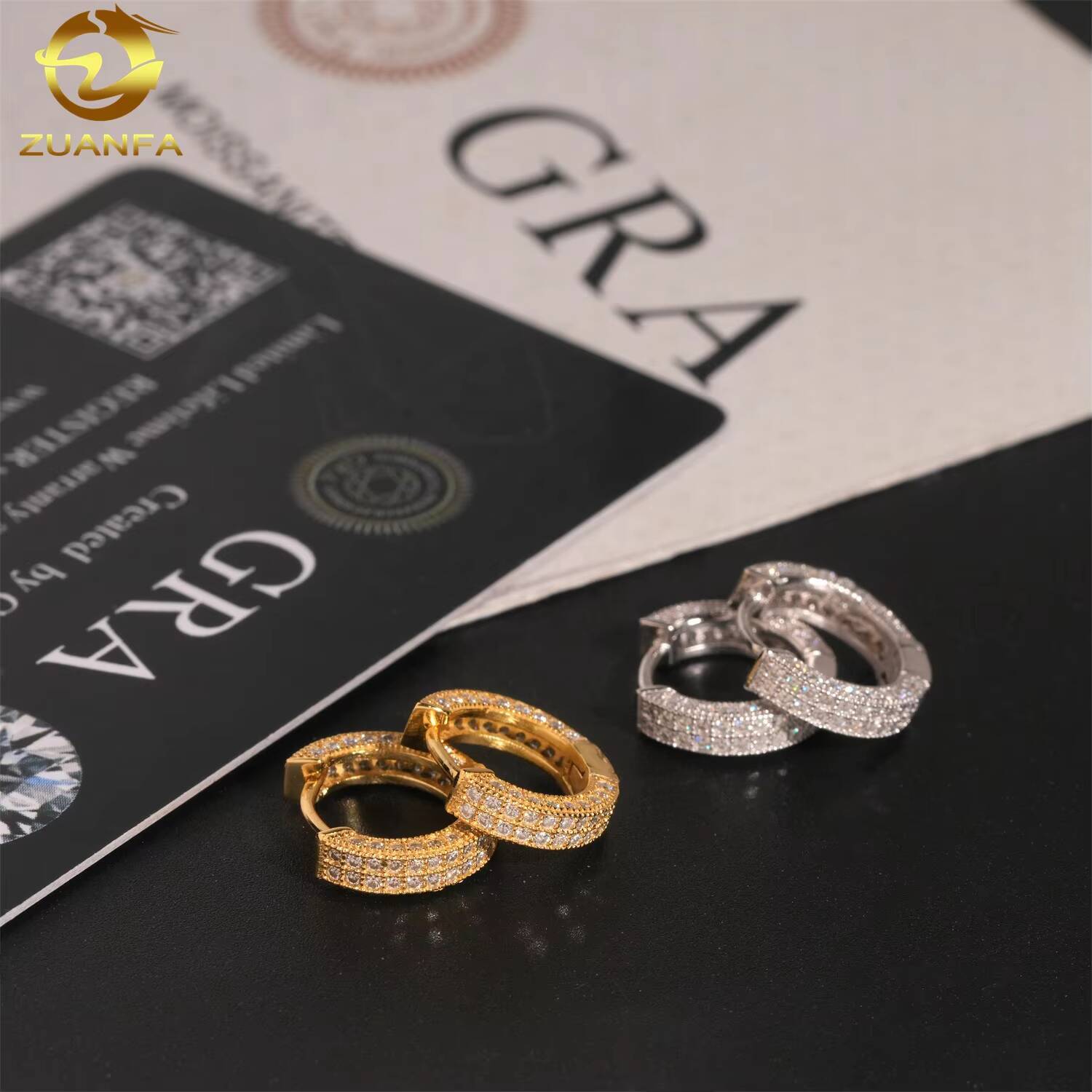 Hot Sale High Quality 18k Gold Plated Two Row Diamond Iced Out Hip Hop Silver Moissanite Hoop Earrings