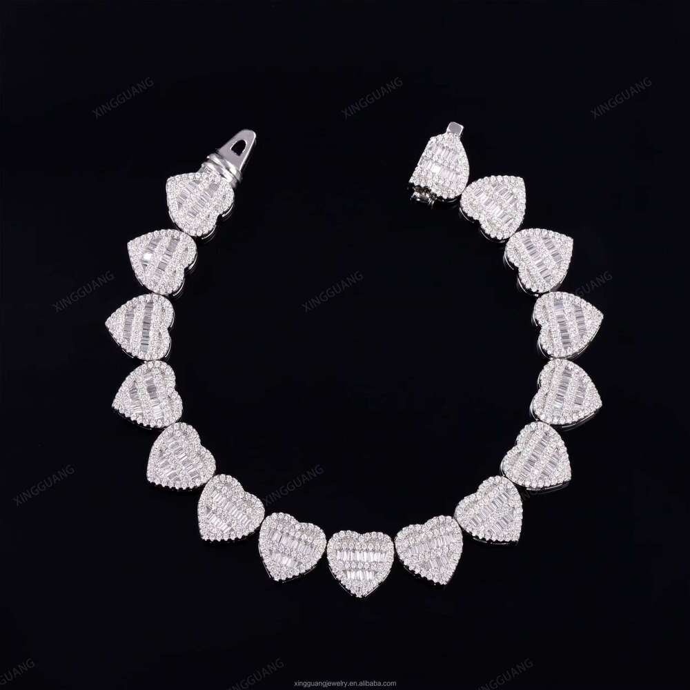 XG Pass Dia Tester Heart Shape Bracelets Iced Out Cuban Sier Gold Plated Vvs Moissanite