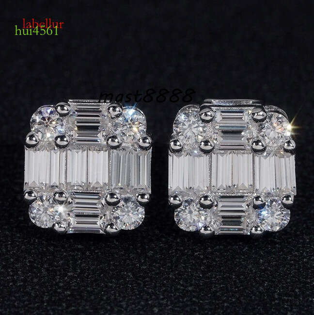 Ready to Ship Hip Hop Jewelry Pass Tester Sterling Sier VVS Moissanite Dia Classic Baguette Stud Earrings