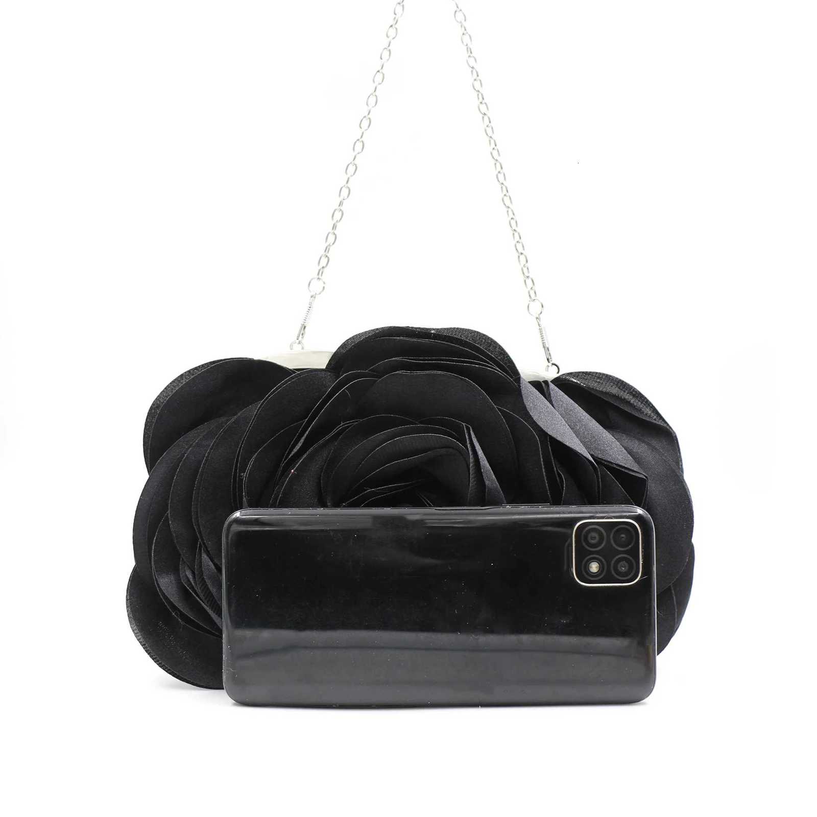 gorgeous and elegant stereo rose flower pure color satin petal womens clutch bag bridal bag party dance bag Y250725
