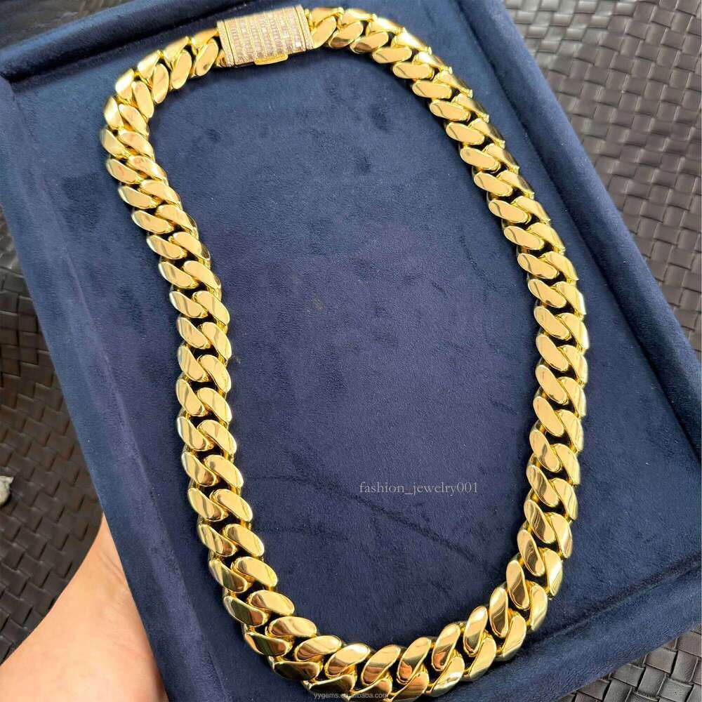Hip Hop Men Jewelry Solid Sier Moissanite Dia Clasp Gold Plated Rope Necklace Cuban Link Chain