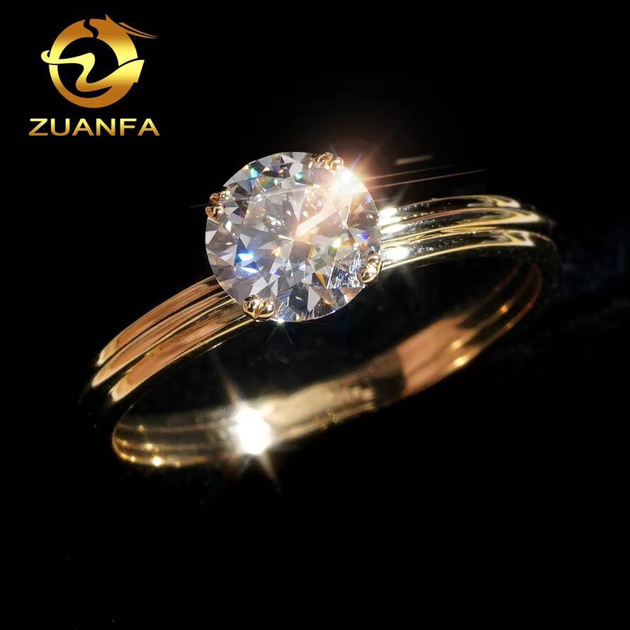 3Row Wedding Ring 10K Gold Solitaire Moissanite Diamond Engagement Ring Pass Diamond Tester Vvs Moissainte Ring
