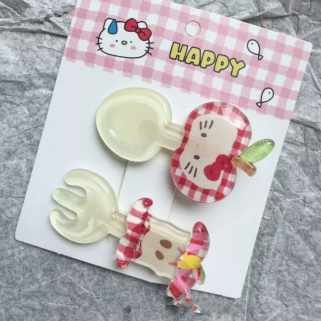 Cute and clear apple spoons and forks KT hair clips sweet cartoon bangs clips fun duckbill clips hair clips and hair accessories