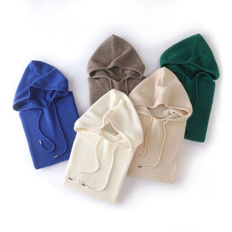 100% Cashmere Sweater Autumn/Winter New Casual Solid Color Knitted Tops Hooded Collar Women's Pullover Loose Wool Blouse Thick MDNG