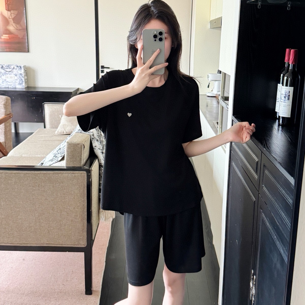 X204-New Modal Pajamas Women's Summer With Chest Pad Short Sleeve Shorts Simple Small Love Solid Color Home Clothes Set
