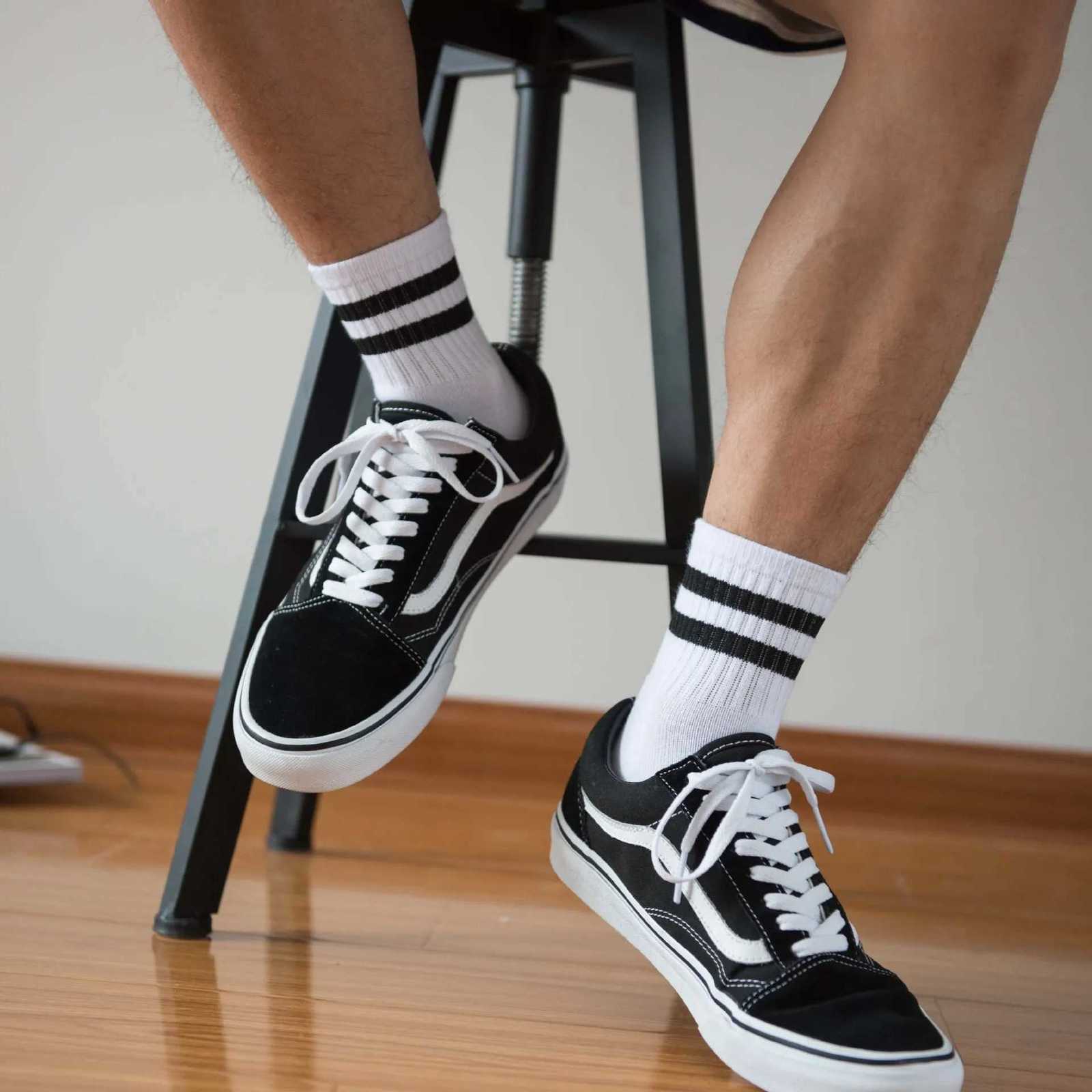 Vintage Two Stripes Sports Cotton Men Ankle Socks Streetwear Hip Hop Skate Hip Hop Athletic White Black School Designer Punk Boy X250725