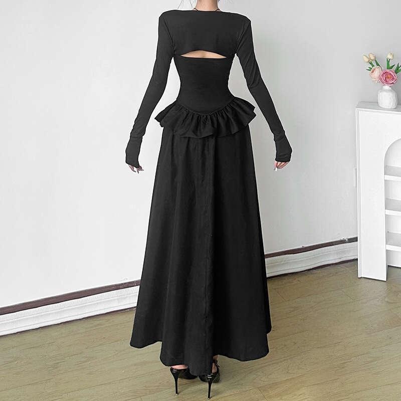 2024 Autumn New Women's Solid Color Long Sleeve Cardigan Fashion Strapless Dress Two-Piece Set 2c8
