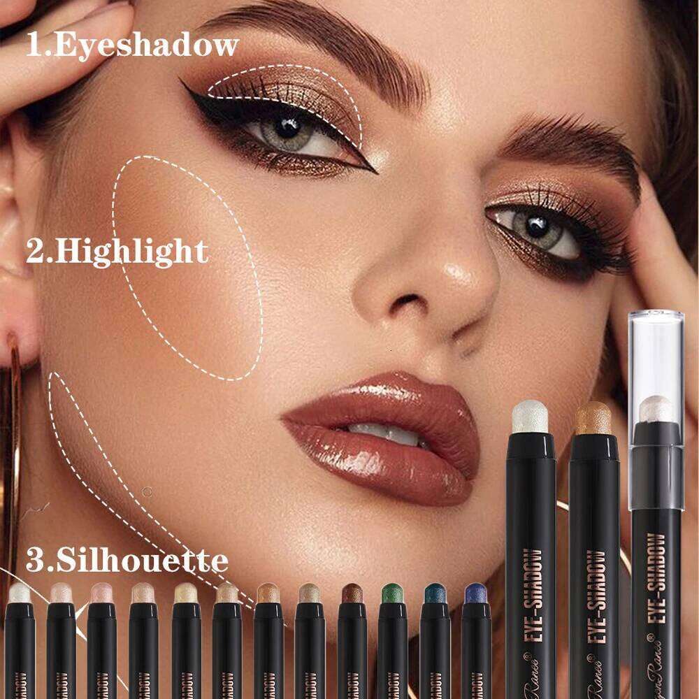 Double-head Smoky Dark Green Eyeshadow Pencil Stick Waterproof 12 Colors Metallic Glitter Eye Shadow Highlighter Pen Makeup Tool X250