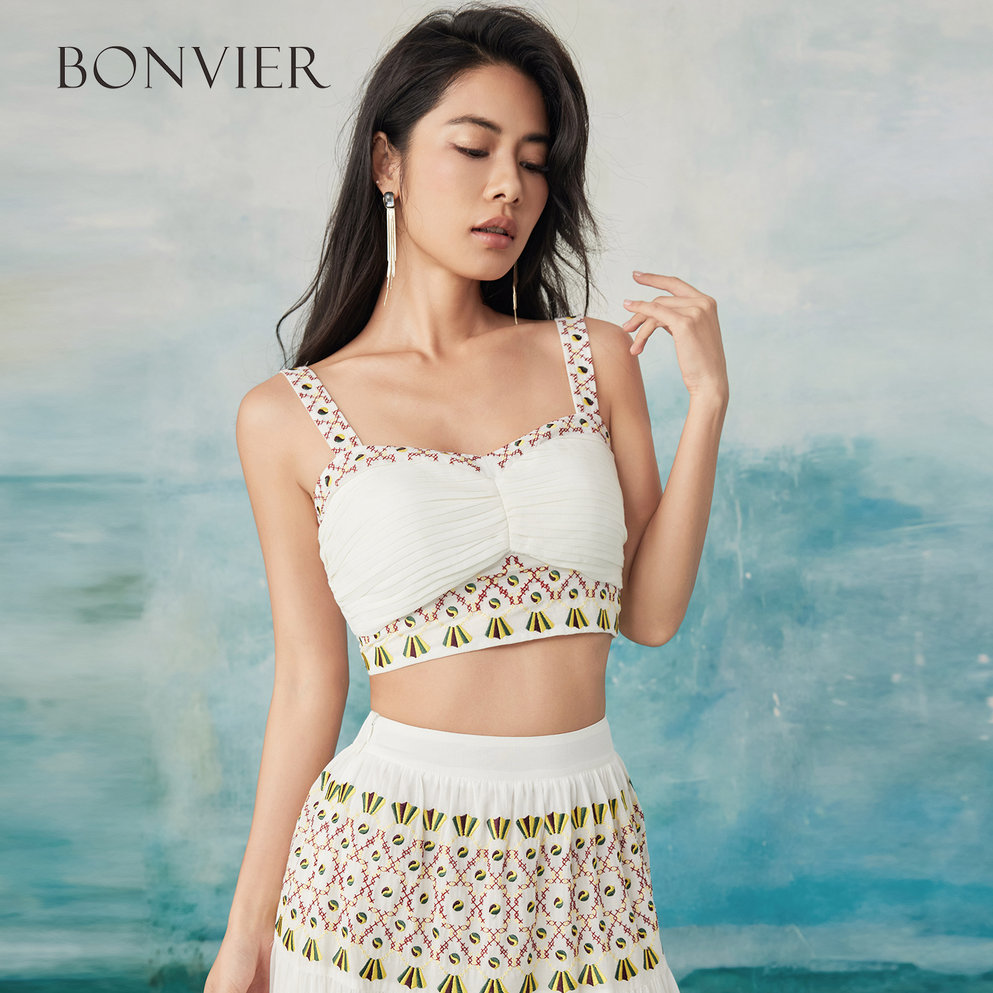 2025 Summer New South French Style Camisole Top Embroidered A-line Skirt Fashion Suit Women 6112787