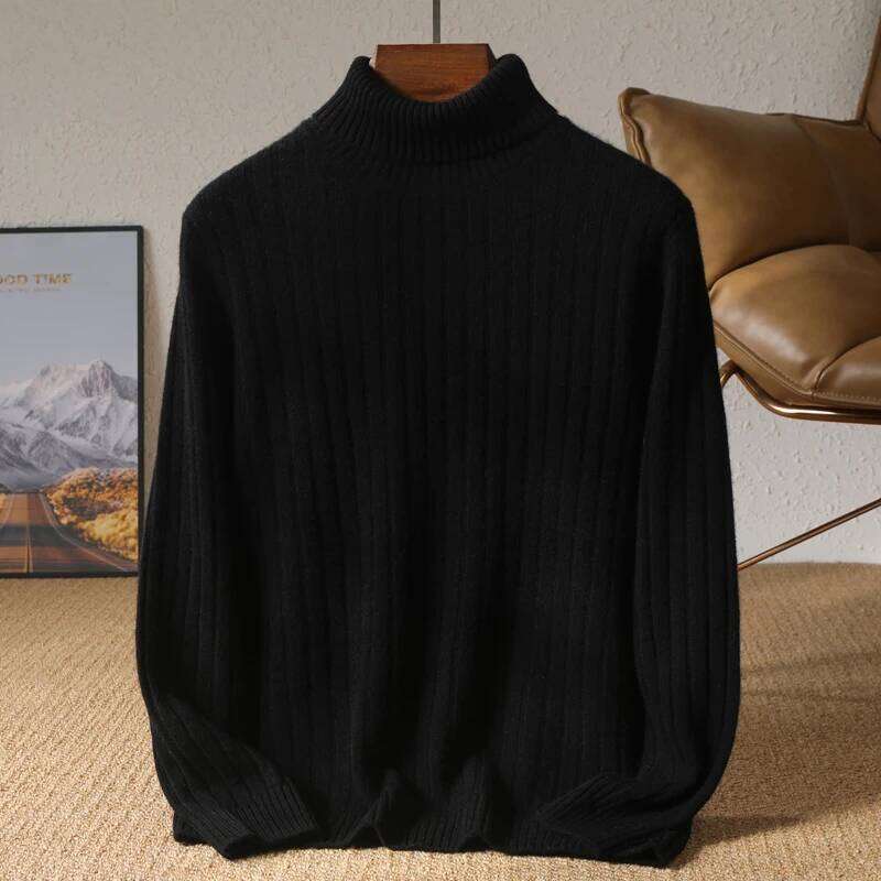 High Quality Men Winter Thick 100% Merino Wool Sweater Turtleneck Pullover Smart Casual Cashmere Knitwear Soft Warm Clothing