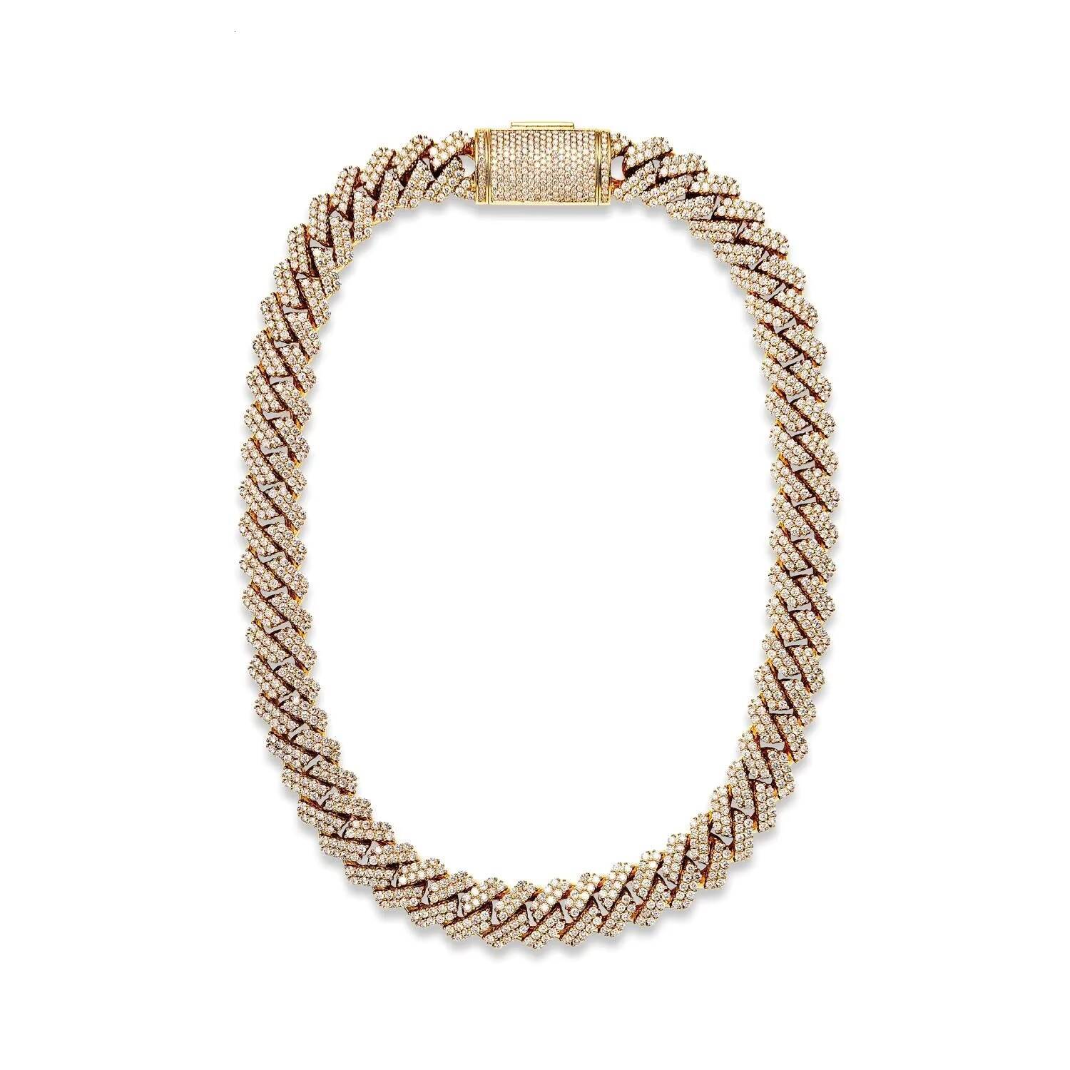 Iced Out Moissanite Diamond Cuban Link Chain Classic Yellow Gold Design in Sterling Silver for Engagement Party Anniversary