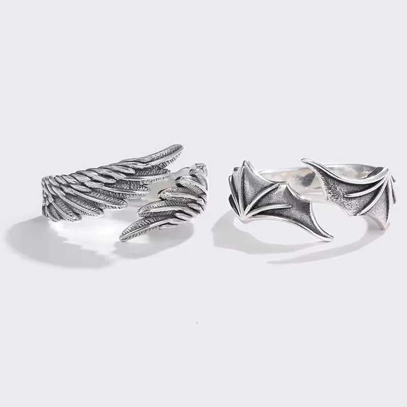 FTCY 2 Retro Angel Devil Wings Adjustable Rings Mens Hip Hop Retro Silver Couple Rings Party Gifts Jewelry W250417