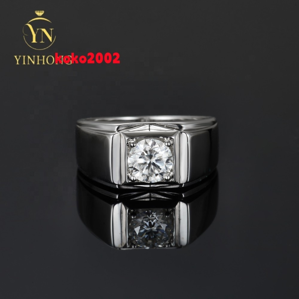 Wholesale Custom Mens Engagement Ring 1.0ct White Moissanite S925 Silver For Engagement Gift Wedding Rings