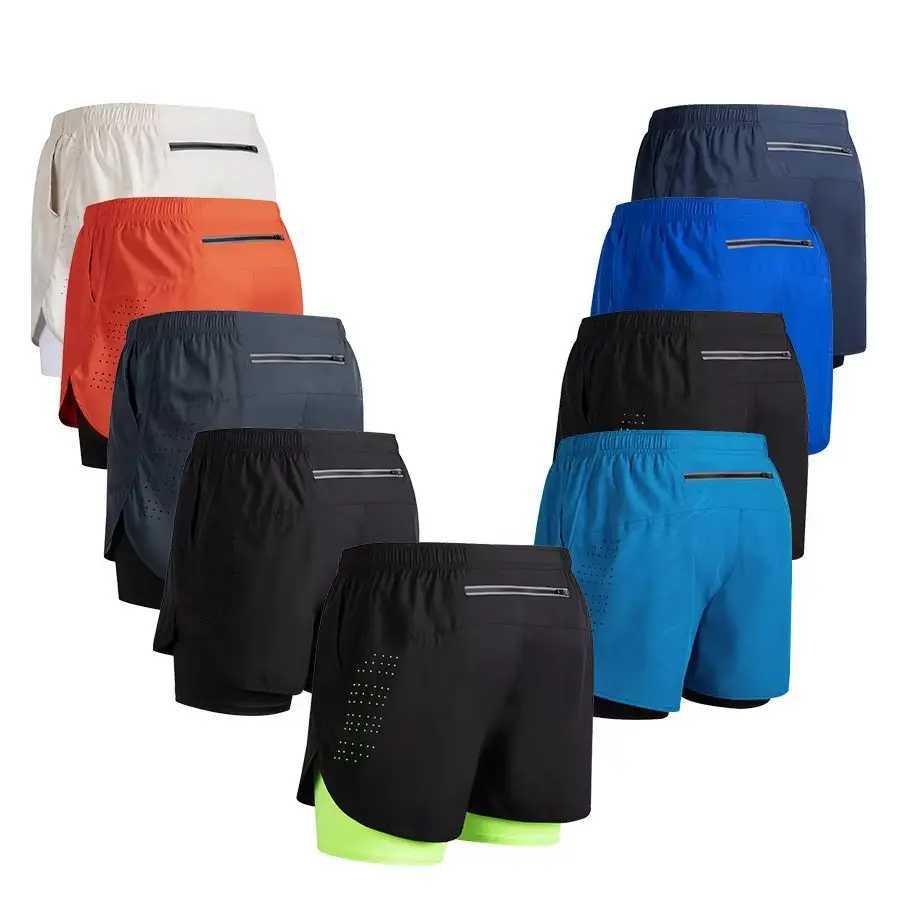 New Mens Running Double-Layer Shorts Quick-Drying Fitness 2-in-1 Shorts Mens Sports Workout Training Bodybuilding Shorts Male W250724