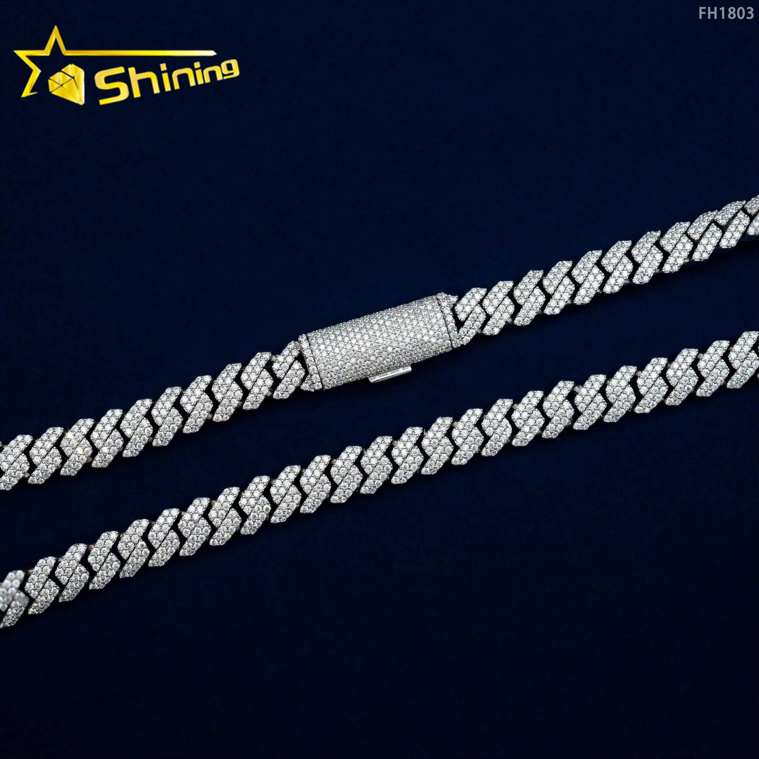 Wholesale Price Hip Hop Jewelry Cuban Chain Necklace for Men 925 Sterling Silver Micro Pave Moissanite Diamond Cz Cuban Link Chain