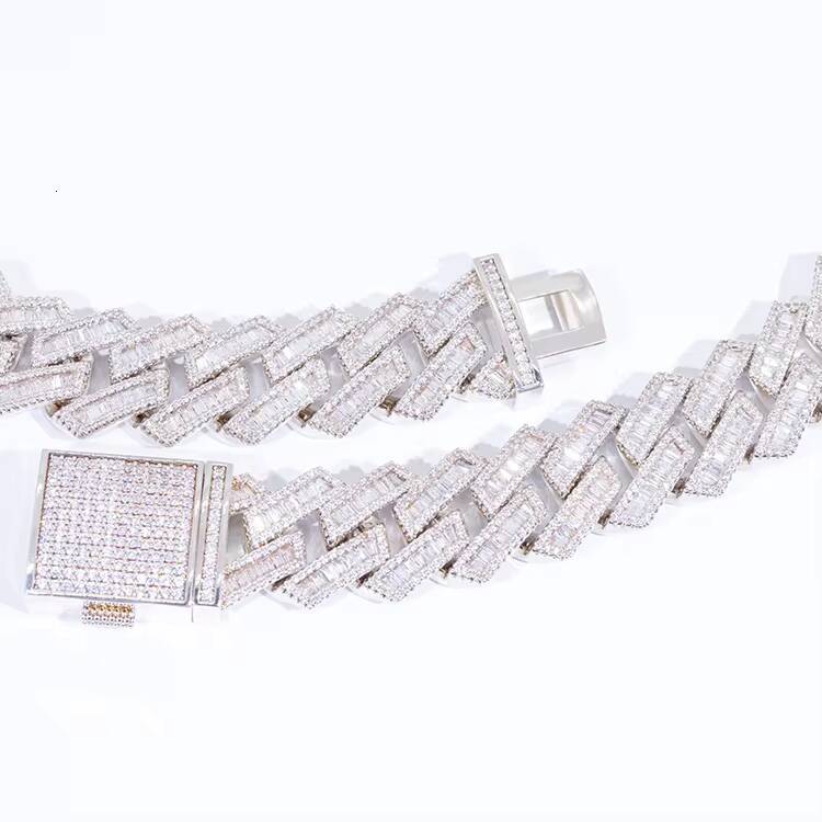 Hot Sale Luxury Vvs baguette Moissanite Chain S925 Pure Silver Cuban Link Chain