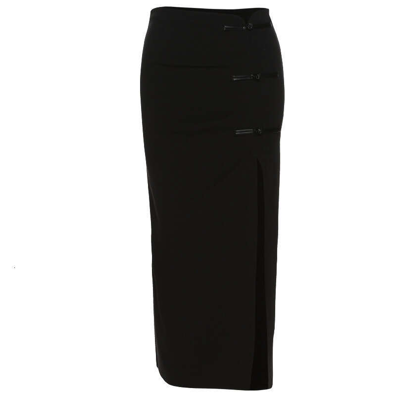 2022 Autumn New Women's Solid Color Slim High Waist Fashion Split Mid-Length Skirt 073