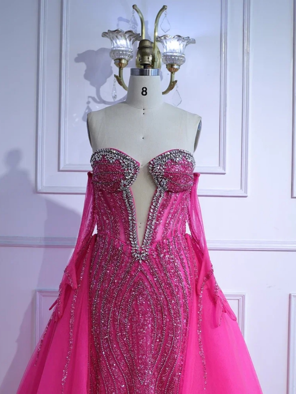 Princess Crystal Mermaid Evening Dress Off Shoulder Beaded Sequins Prom Gowns Detachable Sweep Train Party Dresses Customized