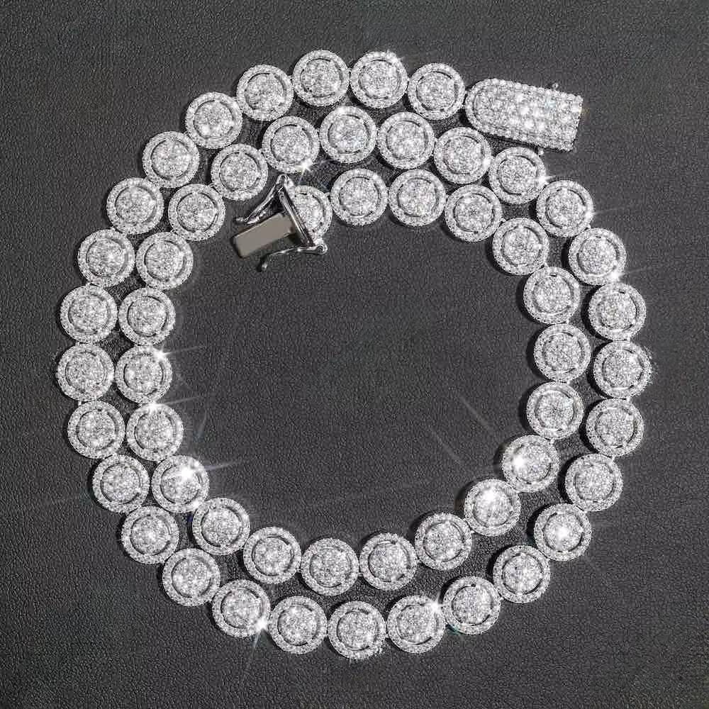 GRA Hip Hop Iced Out Bling 925 Sterling Silver Pass Diamond Tester 10MM VVS Moissanite Round Shape Tennis Chain for Men