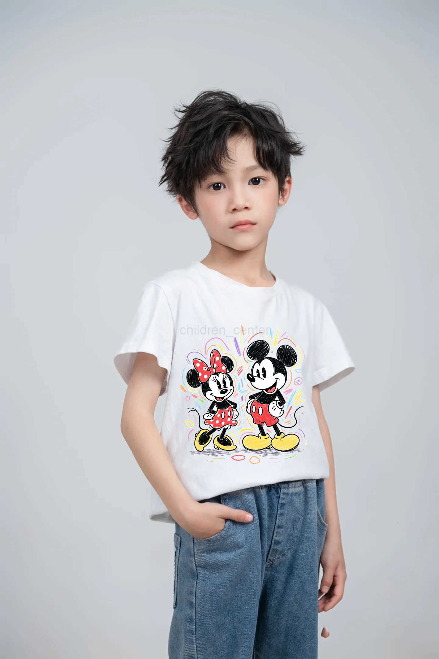Disney Summer Childrens Comfortable Cotton T-shirts Lovely Cartoon Printing Pullover Short Sleeve Kids Loose Chic Tees Tops456 W250725tyt