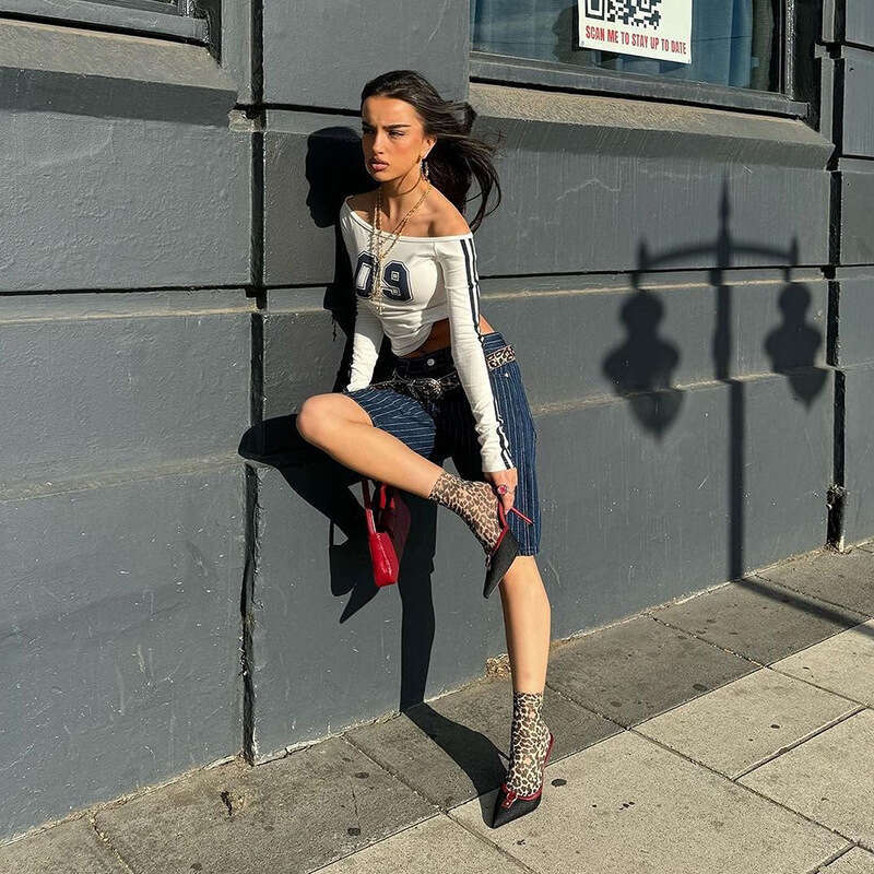 2024 Summer New Women's Fashion Solid Color Slim Street Style Off-Shoulder Long Sleeve Top cb2