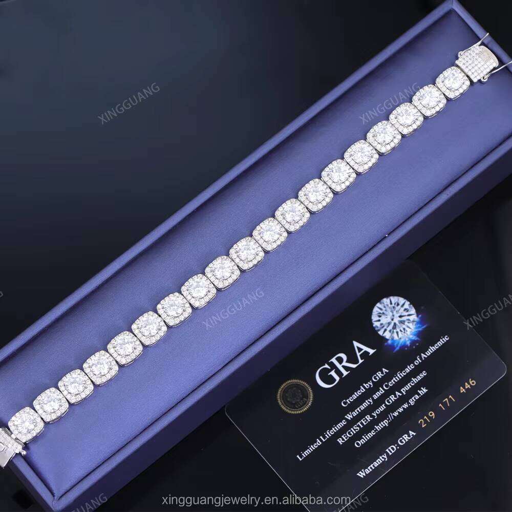 Pass Tester 10mm White Sterling Micro VVS Moissanite Dia Cuban Link Hip Hop Jewelry Bracelet