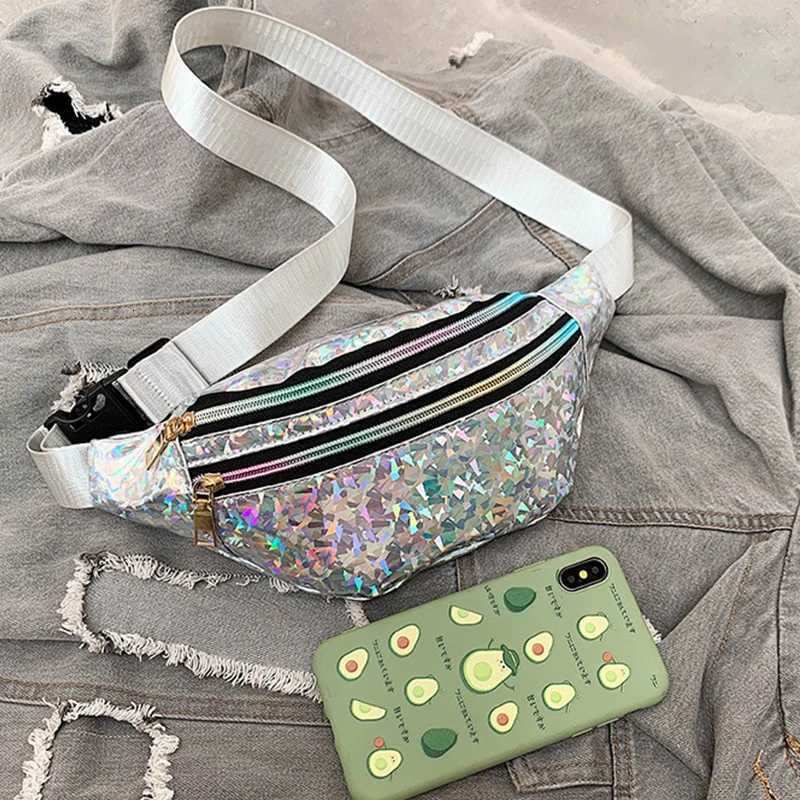 Holographic Fanny Pack Hologram Waist Bag Laser PU Leather Travel Banana Hip Bum Zip Waist Bags Shoulder Bag for Girls Y250724