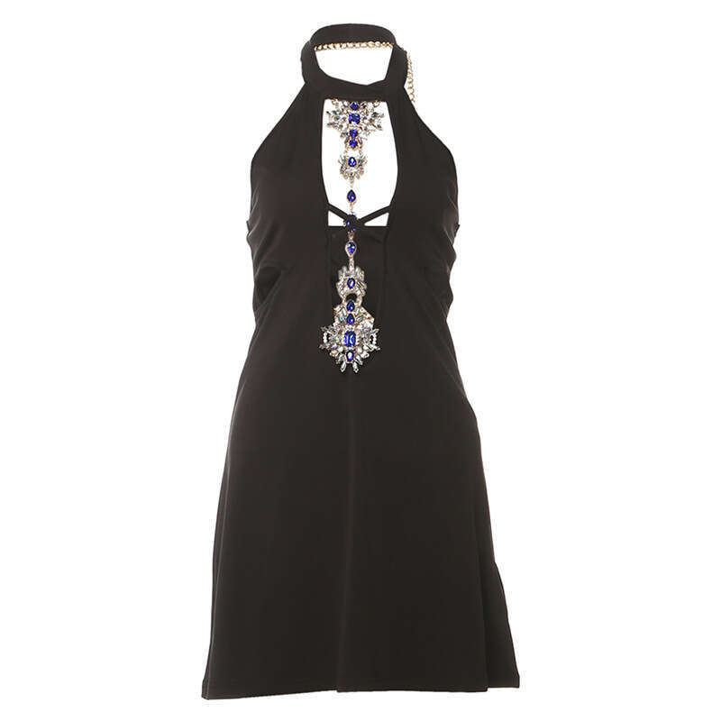 2024 Autumn Winter New Women's Solid Color Slim High Waist Fashion Halter Backless Sleeveless Dress b48