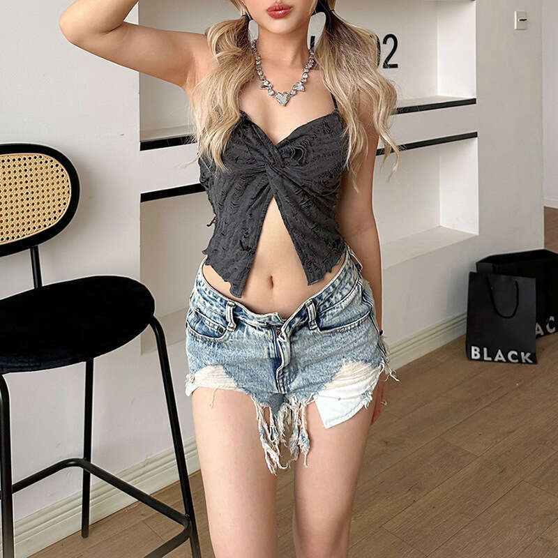 2023 Summer New Women's Solid Color Slim Fashion Halter Neck Tie Sexy Backless Tank Top 003