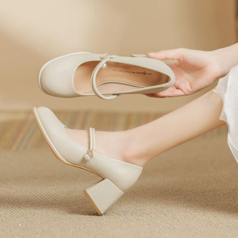 Mary Jane Women's 2025 New Spring and Autumn Fashion Versatile French Style Mid-Chunky Heel Single Shoes Gentle with Skirts High Heels ddmythur