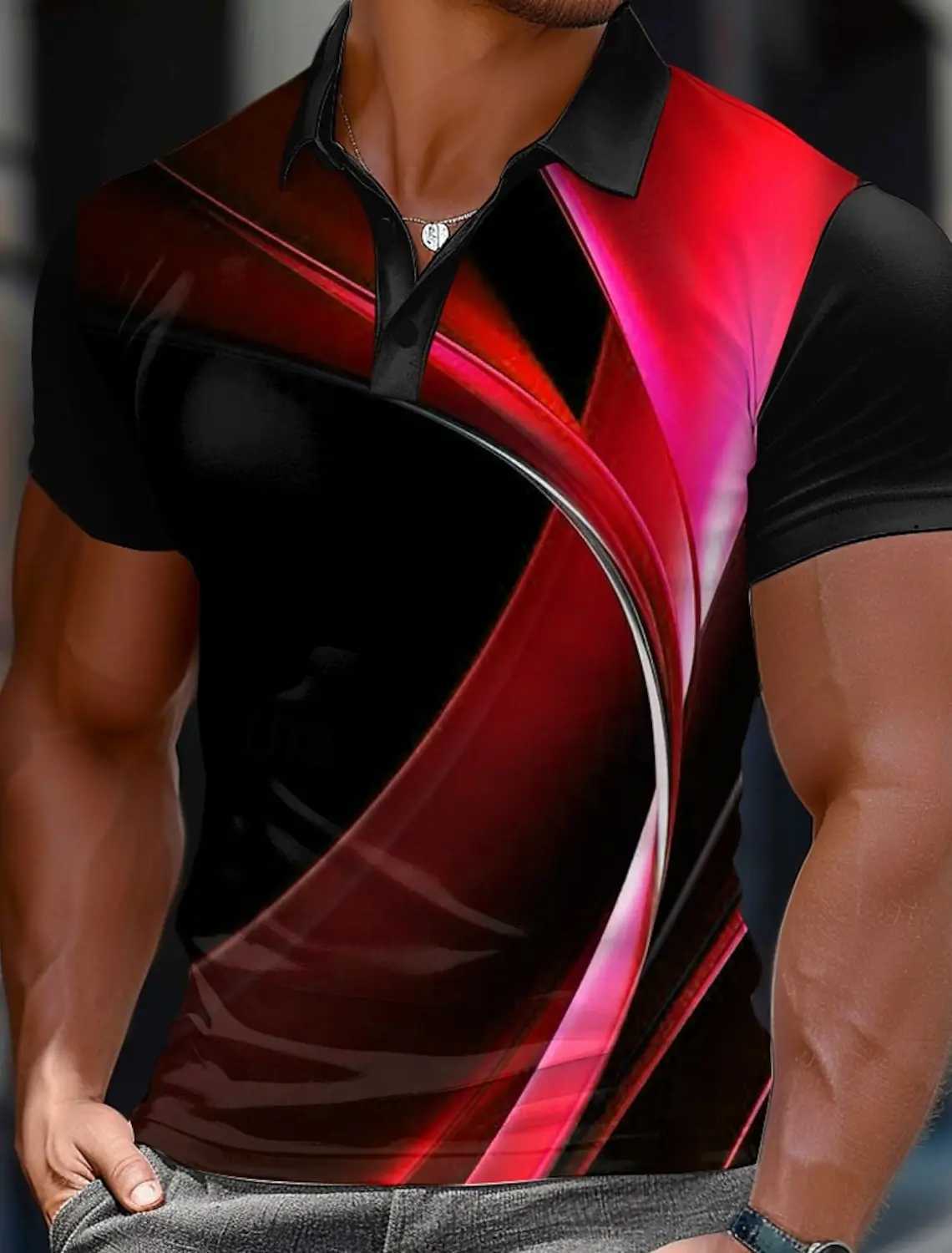 2025 Mens Geometric Golf Shirt Short Sleeved Polo Shirts Collared Shirts Business Casual Vacation Wear Formal 3D Print Tops XJ250725