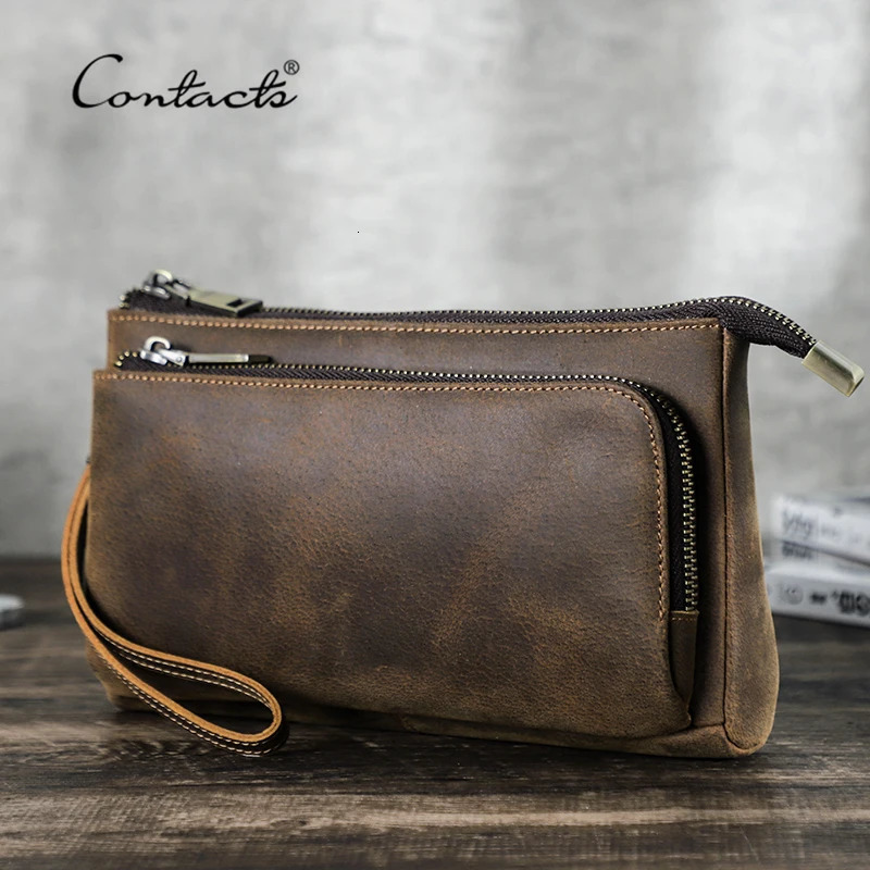 CONTACTS Genuine Leather Men Clutch Bag n Handbag Long Wallet Male Purse Travel Charge Storage Bag Cable Organizer 250723