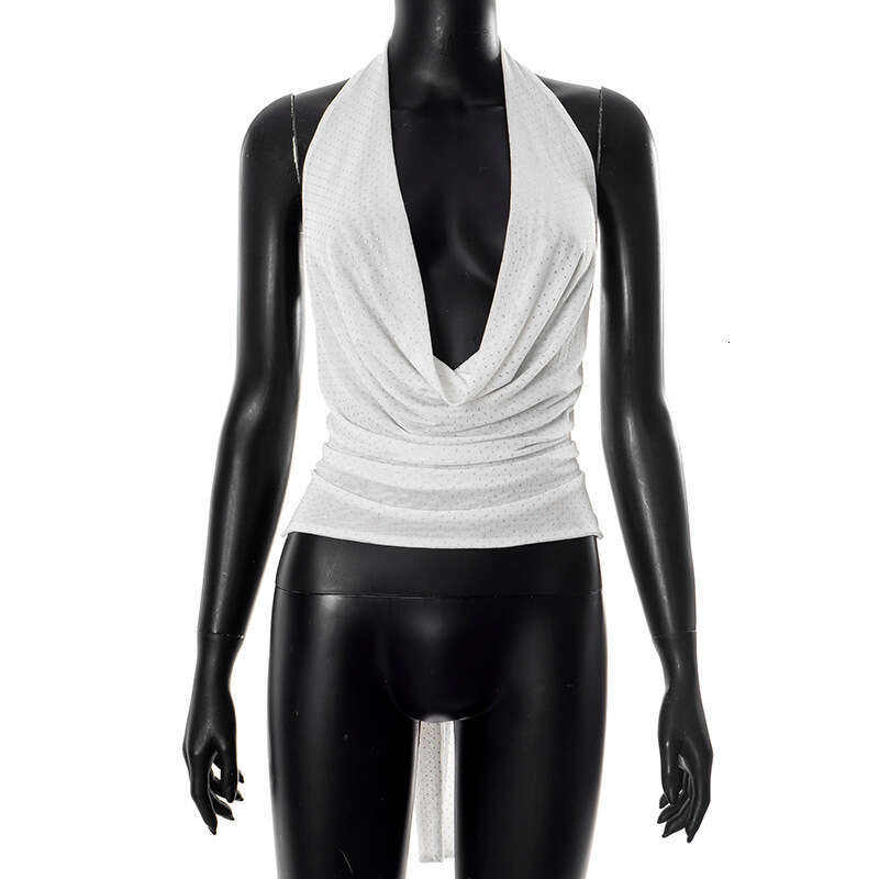 Ytp162 Women's Summer New Halter Deep V Lace-Up Backless Shiny Sexy Tank Top B5
