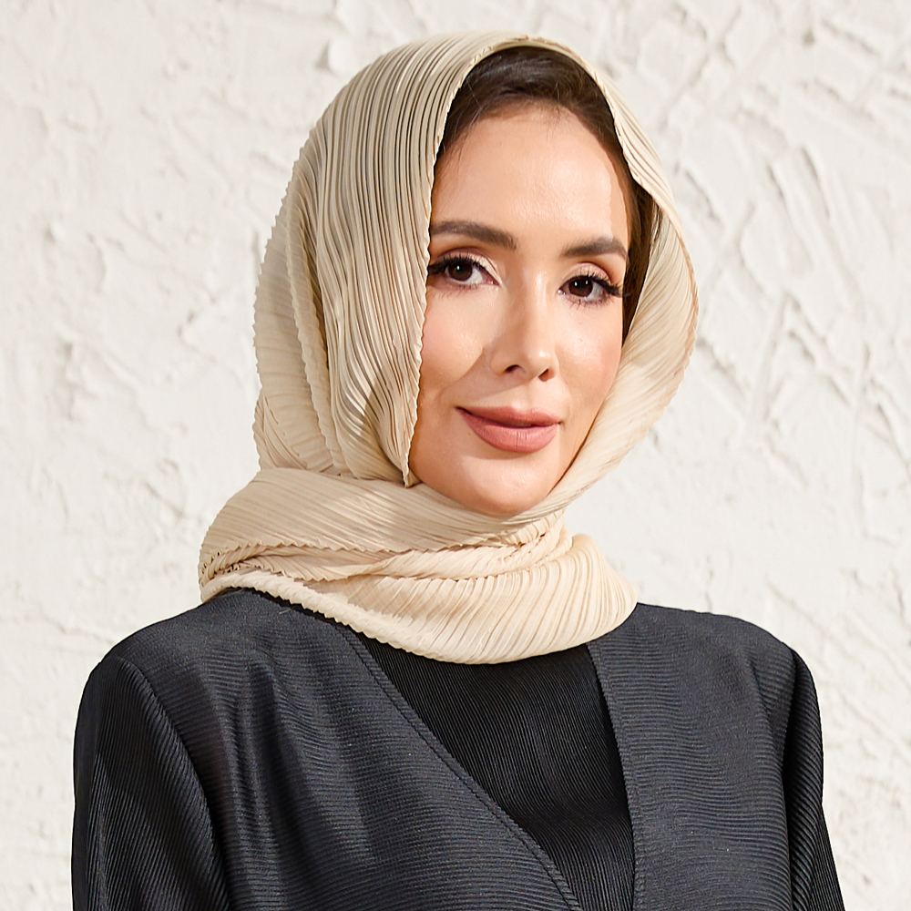 Pleated headscarf Ethnic Clothing New long women's Muslim headscarf, solid color pleated scarf