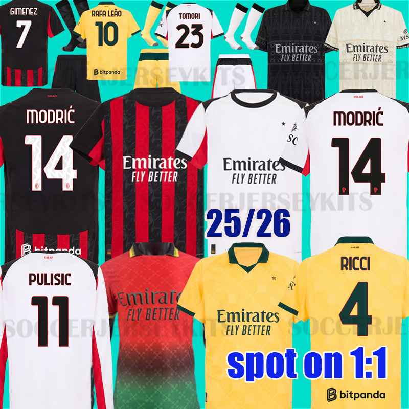 2025 2026 maglia milan ac MODRIC Soccer Jersey RAFA LEAO THEO PULISIC maglia ac Player kids Kit AC MILANjersey 125TH black long sleeve 25 26 WALKER GIMENEZ JOAO FELIX