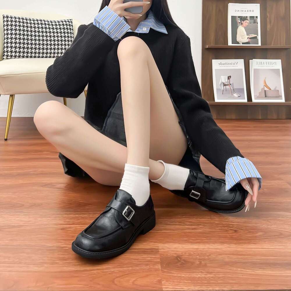 Designer Thick-Soled Leather Shoes Women, Height-Increasing Loafers, British Style Uniform Single Shoes, High-End Feel for Women