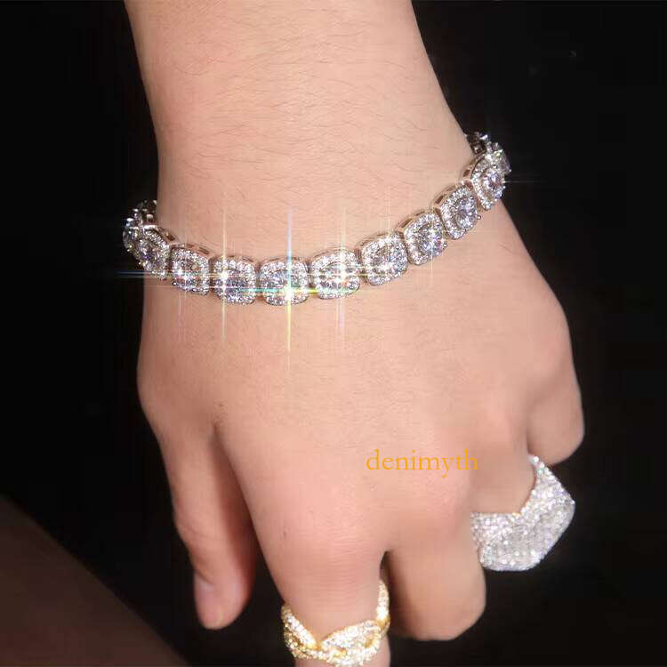 Pass Tester 10mm White Sterling Micro VVS Moissanite Dia Cuban Link Hip Hop Jewelry Bracelet