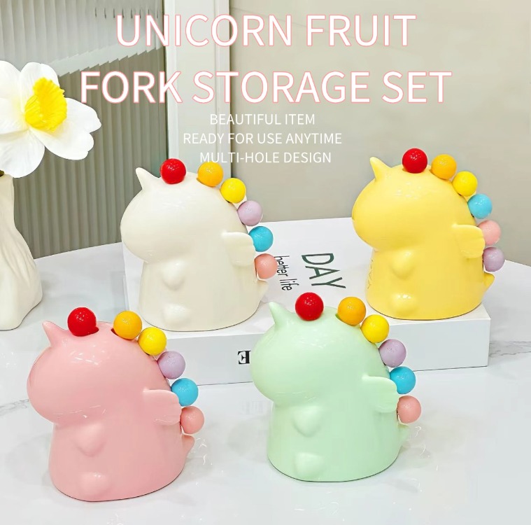 Fork storage all-in-one set Cute and Fun Unicorn Fruit Fork Storage Set