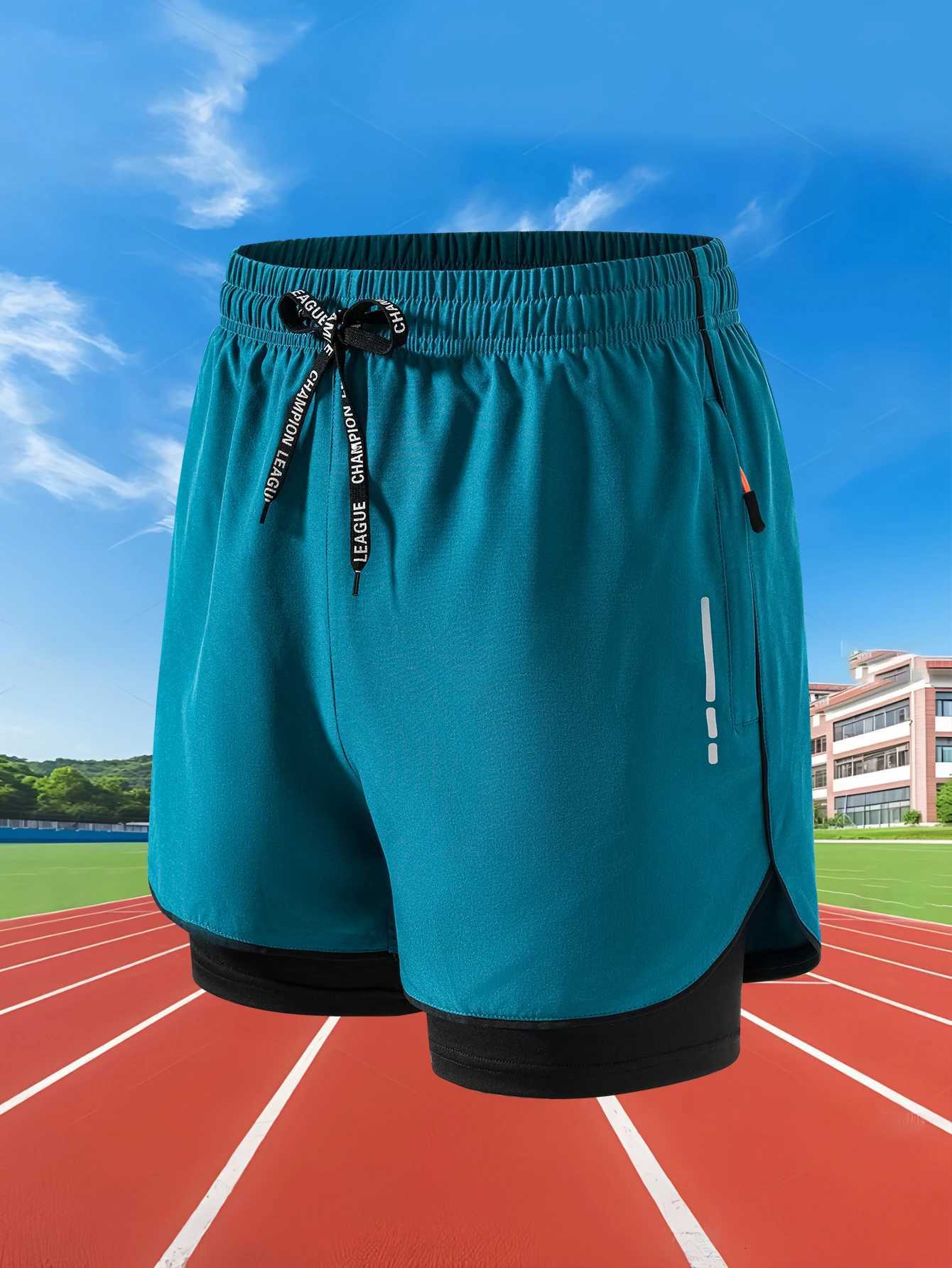 2024 Summer Men Running Shorts Fitness Gym Training 2 in Sports Shorts Quick Dry Workout Jogging Double Deck Shorts W250724