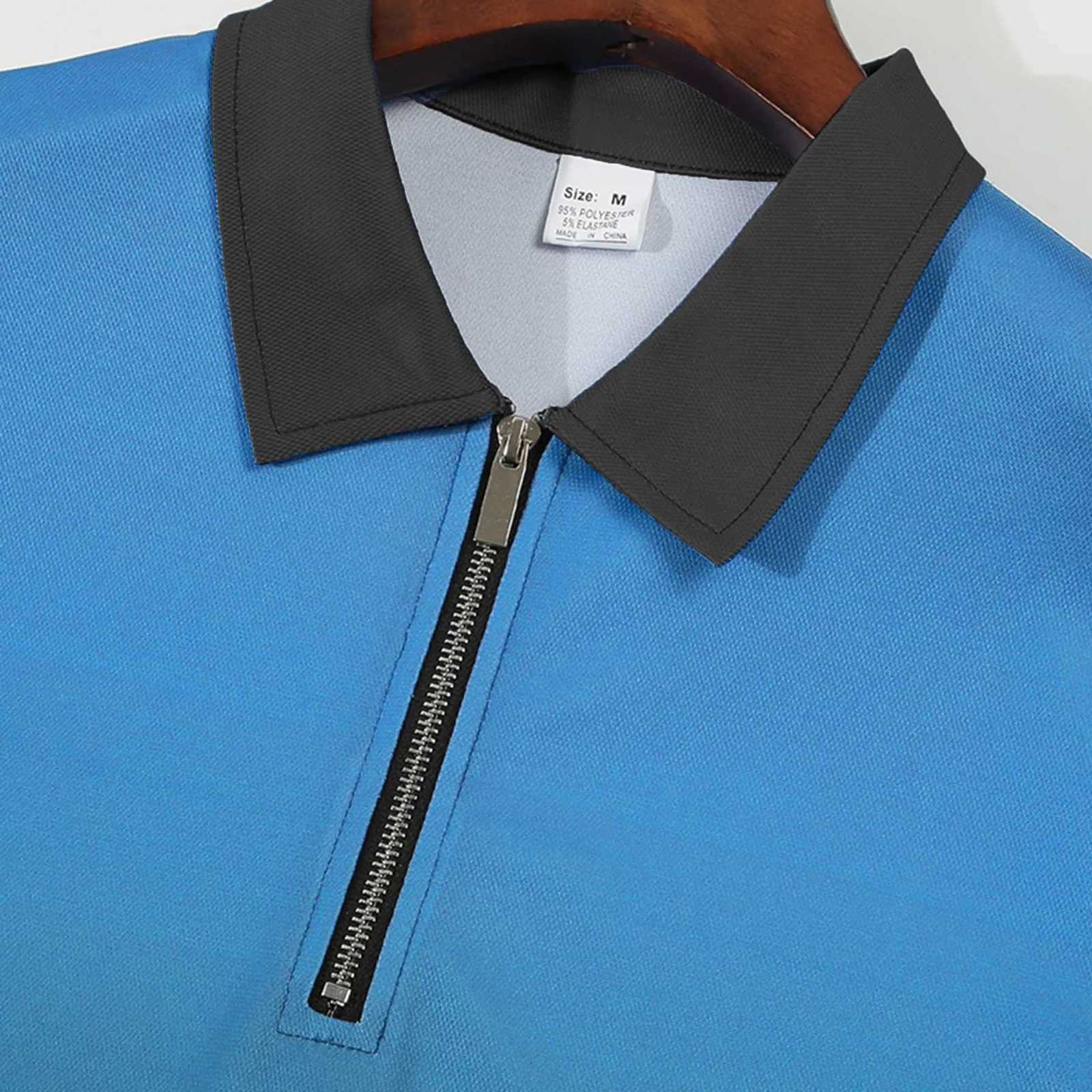 Men Clothes Summer Slim Fit Short Sleeve Fashion Gradient Color Lapel Polo Shirt Men Fashion Golf Zipper Tops Comfortable Polo XJ250725