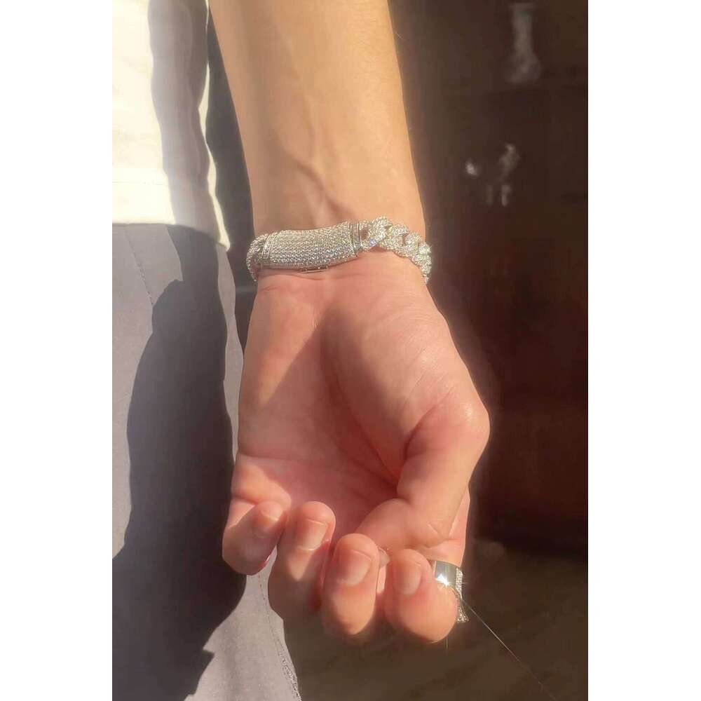 Hot Sale High Quality Hip Hop Necklace Bracelet 13MM Sier Iced Out VVS1 Moissanite Cuban Link Chain