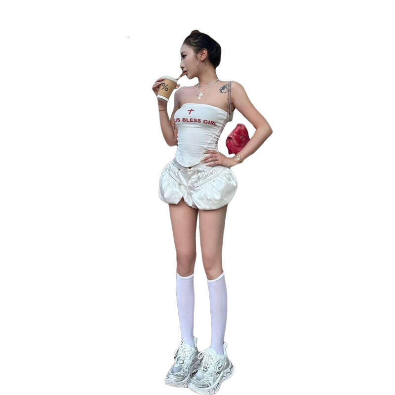 2024 Summer New Fashion Letter Print Tank Top High Waist Solid Color Shorts Set 197